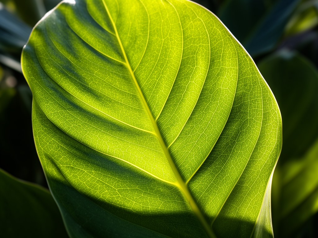 Botanička studija listova kurkume u ranom jutru sa vidljivim venama i površinskim teksturama pod direktnim bočnim osvetljenjem